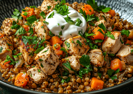 Ужин из серии «когда мне лень готовить»: соединяю гречку с грудкой прямо в противне — обалденное горячее