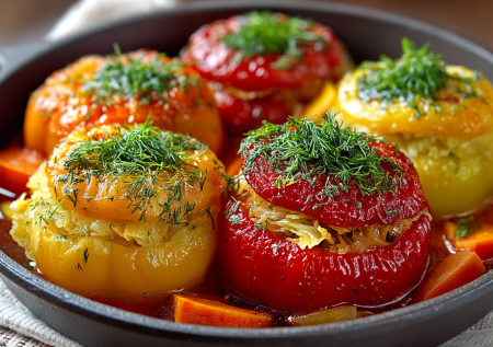 В пост на ужин готовлю фаршированные перцы — без мяса, яиц, молочки и даже без риса: с подливой