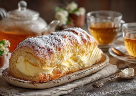 Рулет «Эклер» из жидкого теста и со сливочным, заварным кремом: упрощенный, домашний рецепт