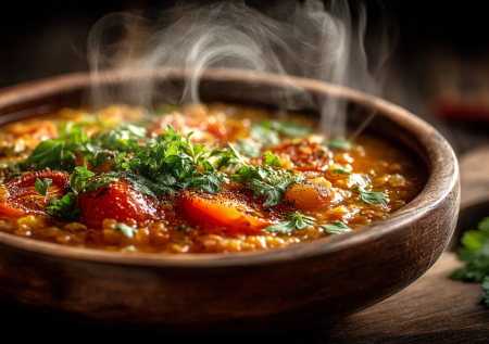 Этот чечевичный суп с баклажанами — ваш билет на Восток без визы. Пряный, согревающий, с томлеными овощами и бархатной текстурой