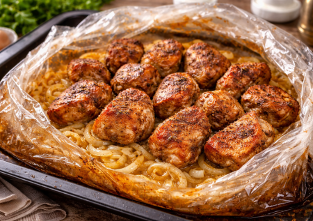 Кидаю в рукав шейку и такой лук: шашлык в духовке — крутой вариант, посоперничает с мангалом