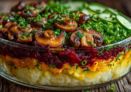 Готовим постный слоеный салат с секретом вкуса