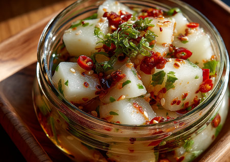 Устали от обычных солений? Попробуйте дайкон в азиатском стиле. Никакой возни, минимум ингредиентов, а на выходе — взрывной хруст и аромат