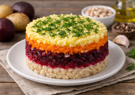 Простой постный слоеный салат покорит всех гостей