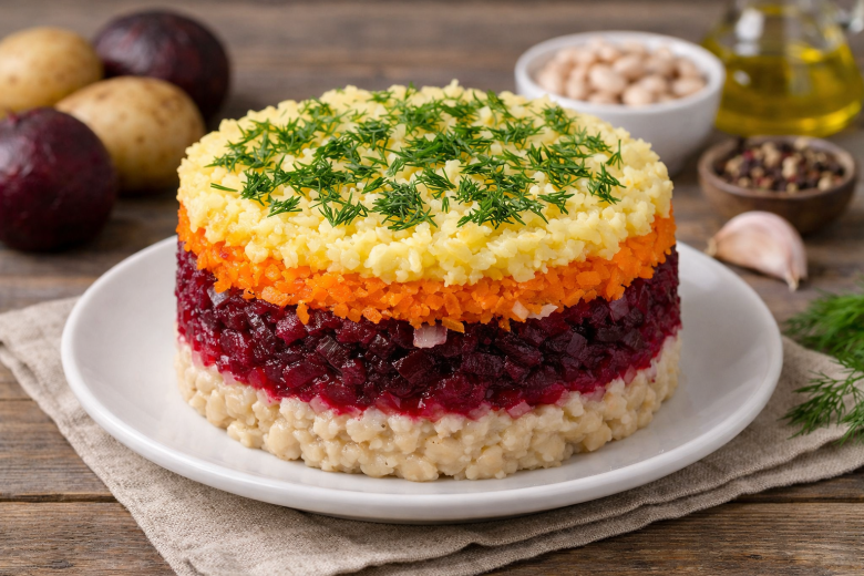 Простой постный слоеный салат покорит всех гостей