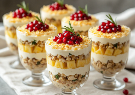 Салат «Женский каприз» в порционных стаканчиках: идеально для девичника на 8 Марта — изысканно, красиво, безумно вкусно