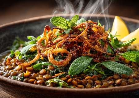 Эта чечевица с хрустящим луком — мой новый фаворит для постного и ПП-стола. Ореховый вкус и грибные нотки в одном блюде