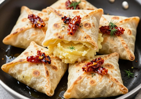 В пост спасают эти конвертики из лаваша с картошкой и вялеными томатами — пальчики оближешь, разлетаются как горячие пирожки