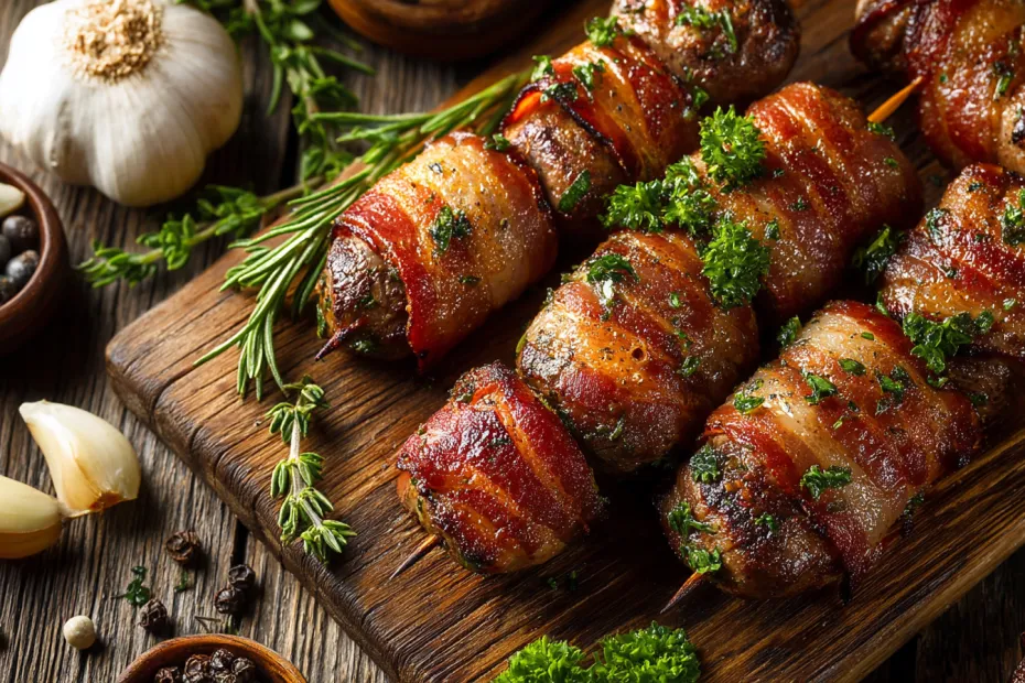 Шашлык из куриной печени в беконе