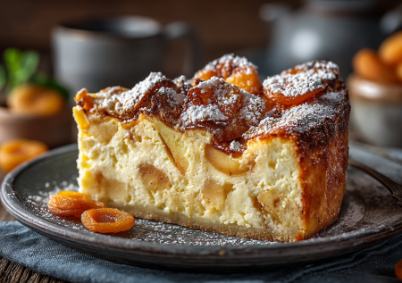 Забудьте про «резиновые» творожники! Этот рецепт — про воздушный чизкейк без хлопот. Яблочные дольки сверху и сочная курага внутри