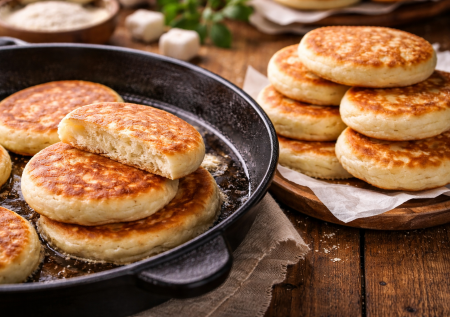 Мешаю стакан сметаны и муку — жарю сметанные лепешки: старый беспроигрышный рецепт. Вкусно с вареньем к чаю