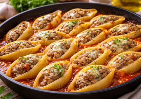 Беру пачку больших ракушек — и ужин за 20 минут готов: вкуснота с фаршем в одной сковороде. Их даже варить не нужно