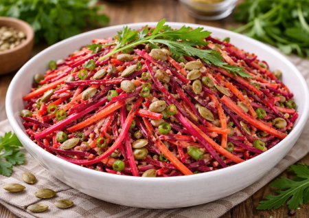 Салат из сырых овощей, как «Метелка», но вкуснее. В заправке арахисовая паста и вкус неповторимый и необычный