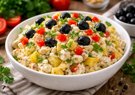 Изумительный салат «Вечерок» с запеченной картошкой — простой рецепт, а вкус получается яркий и насыщенный