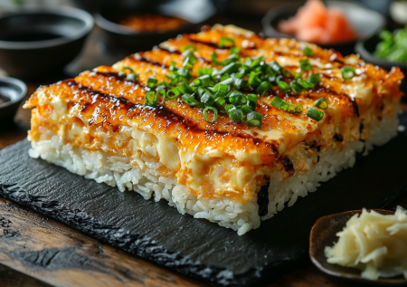 Соединяю рис с крабовыми палочками и запекаю: суши-торт по-домашнему из доступных ингредиентов