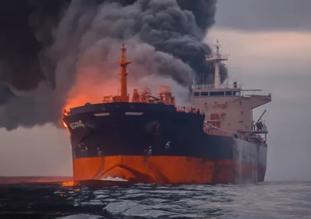 Опубликованы кадры подбитого судна под флагом Таиланда в Ормузском проливе