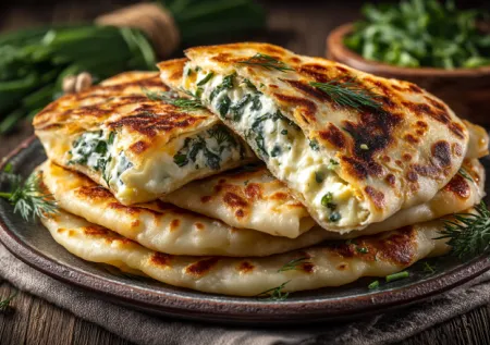 Ленивые кутабы из лаваша на сковороде: быстрый рецепт с творогом и зеленью за 10 минут