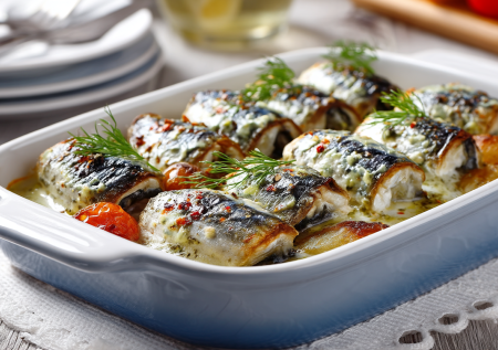 Скумбрия по этому рецепту приводит в восторг: не нужно разделывать на филе, залил соусом — и в духовку