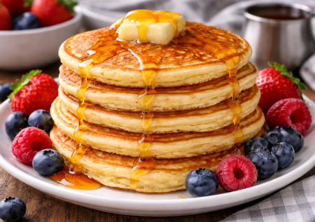 Панкейки как в американском кафе — блинчики-оладушки на молоке и сливочном масле. На завтрак и перекус