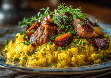 Ваш идеальный плов. Мясо, томленое с алычой, и шафрановый рис, который никогда не склеится