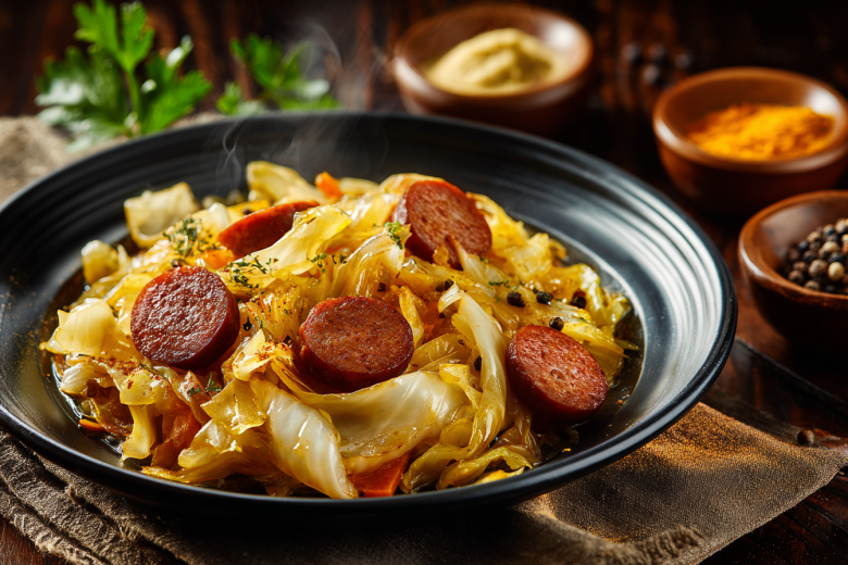 Тушеная капуста с сосисками или колбасками — так готовила мама