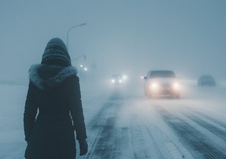 Учительница в одиночку вывела колонну машин из бурана на трассе