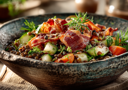 Теплый салат с чечевицей — кулинарная магия для здоровья. Белок, клетчатка и антиоксиданты в одном блюде, которое согреет и насытит