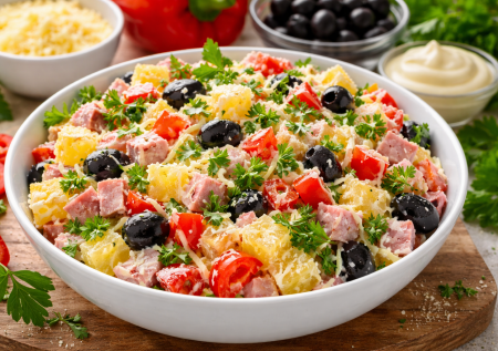 Вкусный салат и не надо ничего варить — готовим «Праздник»: только смешать 5 простых ингредиентов