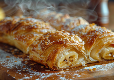 Банановые рулетики из слоеного теста: аромат корицы и десерт как из пекарни за 20 минут