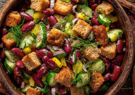 Постный праздник живота: салат с фасолью и гренками — сытнее, чем с мясом