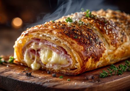 Рулет «Три сыра» с ветчиной и сыром из готового теста: просто и быстро