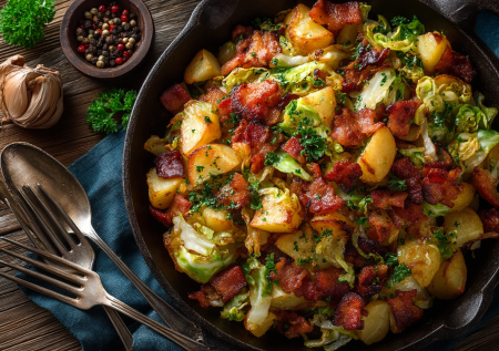 Классика не подводит! Эта картошка с капустой и шкварками — гарантированный ответ на вопрос, что приготовить на ужин