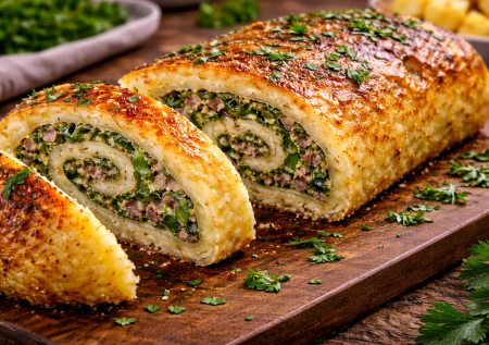 Вы забудете о всех праздничных горячих: картофельный рулет с мясом и зеленью — новое и очень вкусное блюдо