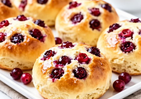 Никаких дрожжей и подхода. Творожные булочки «Бруснички» пекутся 20 минут — мягкие, сочные, с легкой кислинкой