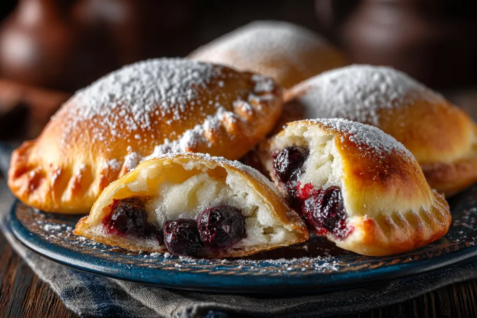 Десертные пирожки с вишней и шоколадом на кефирном тесте