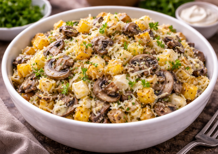 Салат «Ежедневный»: спокойно заменит обед или ужин — вкуснота из картошки, яиц и грибов