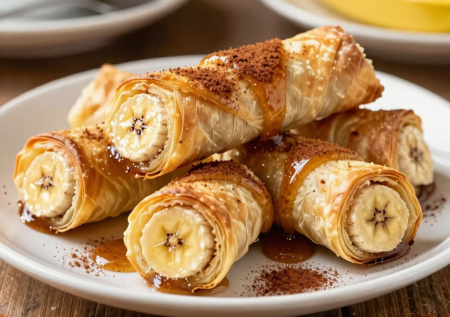 Полпачки теста и два банана — пеку слойки-трубочки к чаю и кофе. Хрустят, тают и пахнут корицей