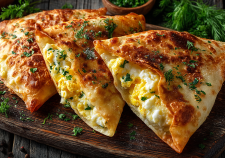 Вместо возни с дрожжевым тестом, делаю эти пирожки из лаваша. Начинка из яиц и сыра, сверху яичная заливка — получается как из печи