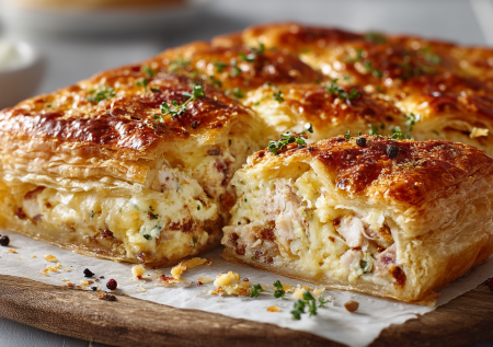 С ужином не заморачиваюсь, готовлю простейший рыбный пирог со слоеным тестом: дел на 10 минут