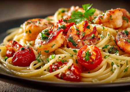 Даже скучные макароны могут стать шедевром — готовлю в итальянском стиле: с яркими черри и морепродуктами