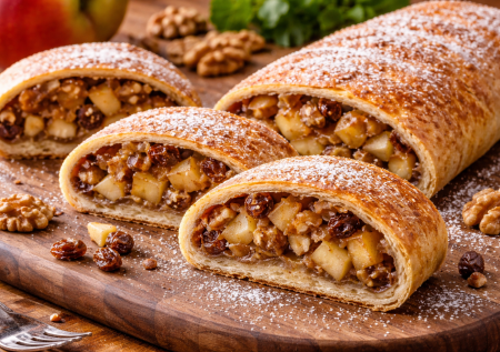 Постный рулет с яблоками и орехами — ароматная выпечка без яиц, которая получается очень нежной