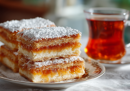 Пирог по мотивам пирожного «Песочная полоска»: мягкое тесто и яблочная прослойка