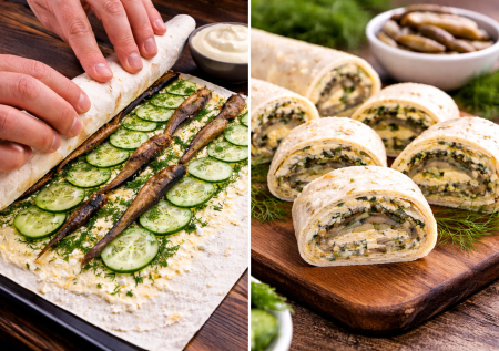 Заворачиваю шпроты и яичную массу в лаваш: невероятный рулет на закуску — бюджетный рецепт