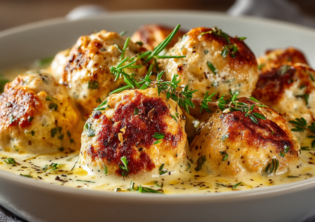 Хотите удивить гостей простым блюдом? Эти фрикадельки из куриного фарша в сливочно-сырном соусе — мой секрет идеального званого ужина
