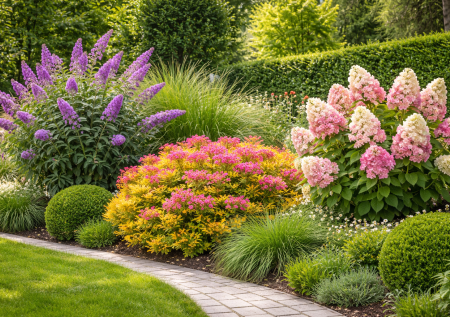 Три многолетних кустарника — как яркий фонтан в саду. Мгновенно преображают участок и создают эффект «дорогого» ландшафта