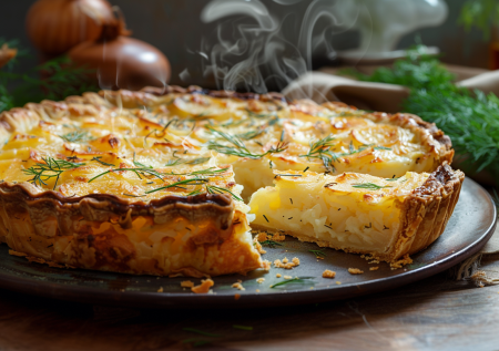 Бабушкин рецепт сытного ужина: быстрый картофельный пирог с сыром и зеленью