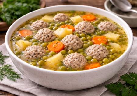 Берем банку горошка и фрикадельки: выходит вкусный суп без долгой варки бульона