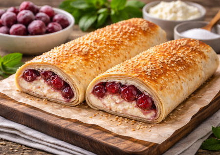 Быстрый штрудель: пачка творога, лаваш и замороженная вишня — домашний десерт с обалденным вкусом