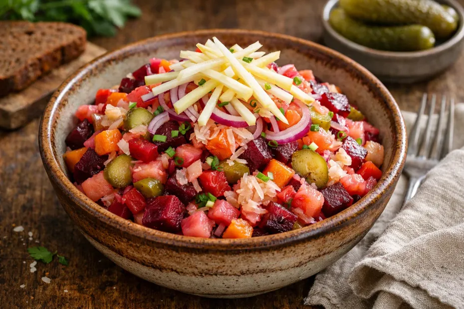 Винегрет с яблоком и квашеной капустой