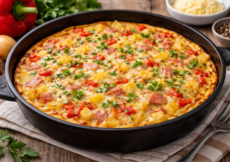 Вместо надоевшей яичницы: фриттата по-испански — сытно, ярко и готовится за считанные минуты